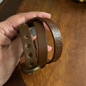 Unisex Brown Embossed Leather Wrap band for Apple Watch.